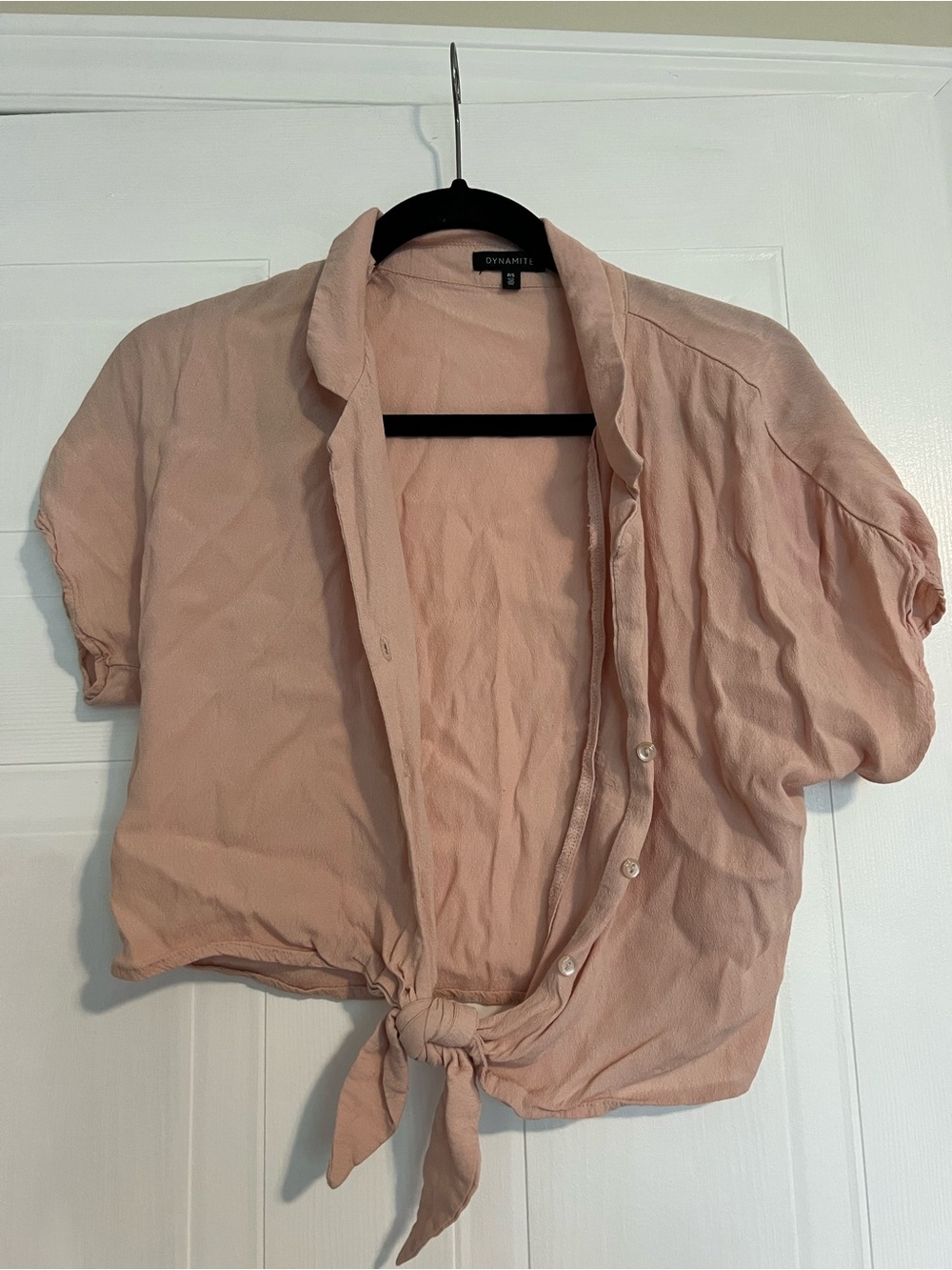 Dynamite Blush Tie-Front Short Sleeve Button Down